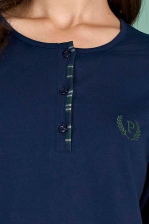 Gd Goldoremi Kadın Pamuklu Rahat Kalıp Düğmeli Ekose Desenli Uzun Kollu Pijama Takımı