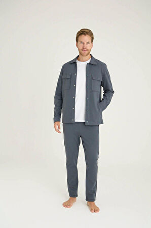 Kly Erkek Comfort Fit Çıtçıtlı Gömlek Kısa Kol T-shirt Jogger Pantolon 3'lü Eşofman Takım