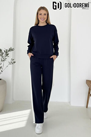 Gd Goldoremi 040 Modal Kadın Şerit Detaylı Kolları Manşetli Bol Kesim Eşofman Takım