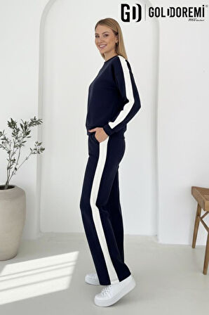 Gd Goldoremi 040 Modal Kadın Şerit Detaylı Kolları Manşetli Bol Kesim Eşofman Takım