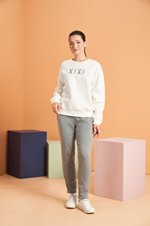 Pjs XOXO Kadın Baskılı Uzun Kollu Sweatshirt Çizgili Eşofman Takım