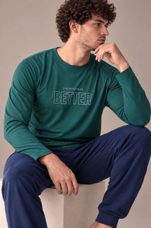 Gd Goldoremi Erkek Everythings Better Orta Kalın Regular Manşetli Uzun Kollu Pijama Takım