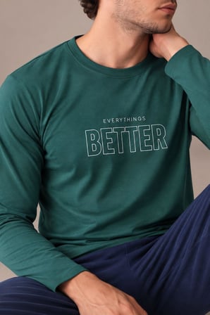 Gd Goldoremi Erkek Everythings Better Orta Kalın Regular Manşetli Uzun Kollu Pijama Takım