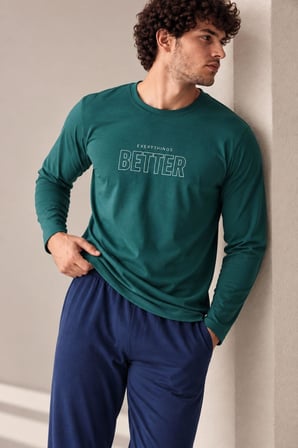 Gd Goldoremi Erkek Everythings Better Orta Kalın Regular Manşetli Uzun Kollu Pijama Takım