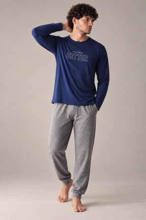 Gd Goldoremi Erkek Everythings Better Orta Kalın Regular Manşetli Uzun Kollu Pijama Takım
