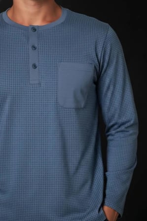Gd Goldoremi Premium Erkek Cepli Düğmeli Yaka Uzun Kollu %100 Pamuklu Pijama Takım
