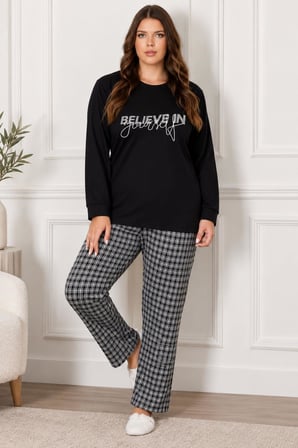 Gd Goldoremi Premium Kadın Büyük Beden Rahat Kışlık Uzun Kollu Pijama Takım