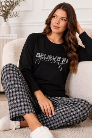 Gd Goldoremi Premium Kadın Büyük Beden Rahat Kışlık Uzun Kollu Pijama Takım