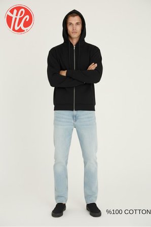 Kly Unisex Relax Fit Rahat Kesim %100 Pamuklu İçi Şardonsuz Çift Cepli Fermuarlı Kapüşonlu Sweatshirt