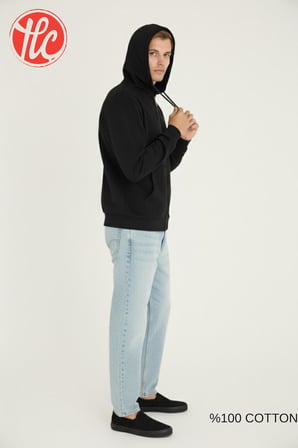 Kly Unisex Relax Fit Rahat Kesim %100 Pamuklu İçi Şardonsuz Çift Cepli Fermuarlı Kapüşonlu Sweatshirt