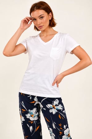 Arnetta Kadın Premium V Yaka Regular Fit Desenli Kısa Kollu Pijama Takım