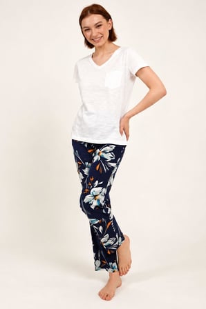 Arnetta Kadın Premium V Yaka Regular Fit Desenli Kısa Kollu Pijama Takım