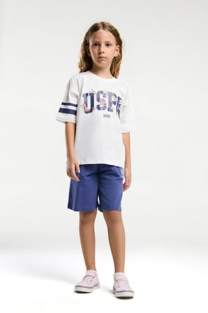 U.S. Polo Assn. Premium Kız Çocuk Rahat Kalıp Oversize Pamuklu Yazılı Kısa Kollu Şortlu Pijama Takım