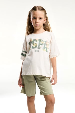 U.S. Polo Assn. Garson Kız Çocuk Rahat Kalıp Oversize Pamuklu Yazılı Kısa Kollu Şortlu Pijama Takım