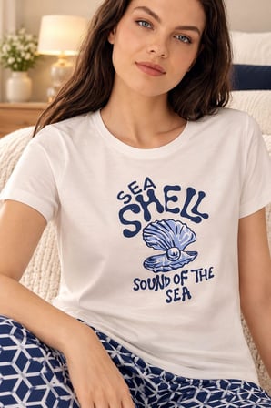 Arnetta Kadın %100 Pamuk Bisiklet Yaka Regular Fit Baskılı Yazlık Kısa Kollu Pijama Takım