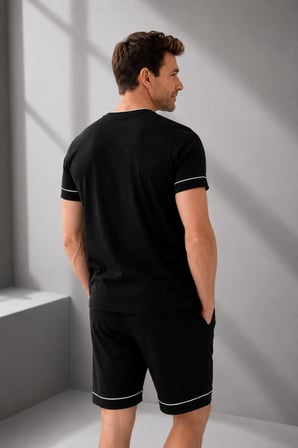 Arnetta Premium Seri Erkek %100 Pamuklu Rahat Kalıp Cepli Kısa Kollu Şortlu Kutulu Pijama Takım