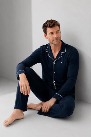 Arnetta Premium Seri Erkek %100 Pamuklu Önden Düğmeli Rahat Kalıp Uzun Kollu Kutulu Pijama Takım