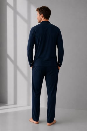 Arnetta Premium Seri Erkek %100 Pamuklu Önden Düğmeli Rahat Kalıp Uzun Kollu Kutulu Pijama Takım
