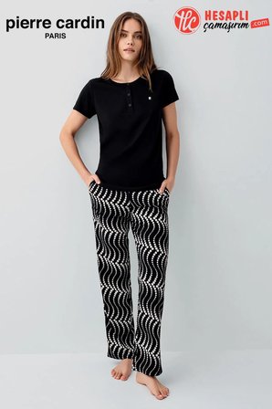 Pierre Cardin Paris Premium Kadın Rahat Modal Pamuklu Bisiklet Yaka Desenli Kısa Kol Pijama Takım