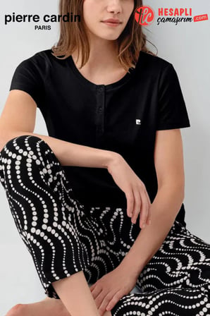 Pierre Cardin Paris Premium Kadın Rahat Modal Pamuklu Bisiklet Yaka Desenli Kısa Kol Pijama Takım