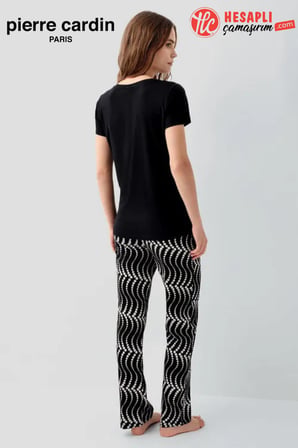 Pierre Cardin Paris Premium Kadın Rahat Modal Pamuklu Bisiklet Yaka Desenli Kısa Kol Pijama Takım