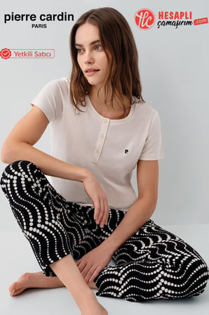 Pierre Cardin Premium Kadın Büyük Beden Modal Pamuklu Rahat Kalıp Kısa Kollu Pijama Takım