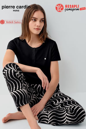 Pierre Cardin Premium Kadın Büyük Beden Modal Pamuklu Rahat Kalıp Kısa Kollu Pijama Takım