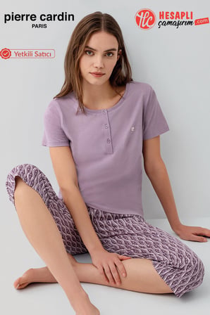 Pierre Cardin Paris Premium KadınBüyük Beden Modal Pamuklu Rahat Kalıp Kısa Kollu Kapri Pijama Takım