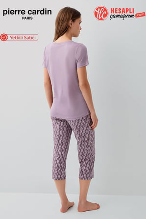 Pierre Cardin Paris Premium KadınBüyük Beden Modal Pamuklu Rahat Kalıp Kısa Kollu Kapri Pijama Takım