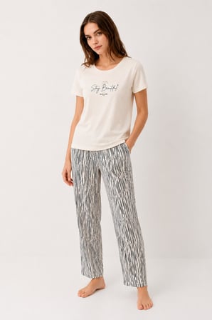 Pierre Cardin Paris Premium Büyük Beden Kadın Stay Beautiful Siyah Çizgili Kısa Kol Pijama Takım
