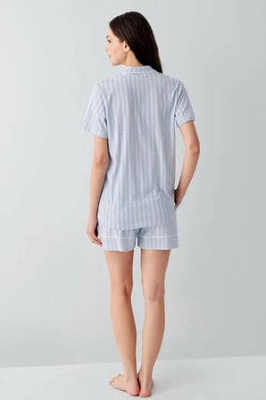 Arnetta Premium Seri Kadın Gömlek Yaka Önden Düğmeli %100 Pamuklu Kısa Kol Şortlu Pijama Takım