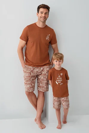Arnetta Premium Erkek Çocuk Cool Summer Rahat Kalıp %100 Pamuk Kısa Kollu Şortlu Aile Pijama Takım