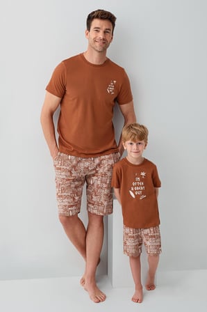 Arnetta Premium Erkek Çocuk Cool Summer Rahat Kalıp %100 Pamuk Kısa Kollu Şortlu Aile Pijama Takım