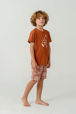 Arnetta Premium Garson Erkek Çocuk Cool Summer Rahat Kalıp %100 Pamuk Kısa Kollu Aile Pijama Takım