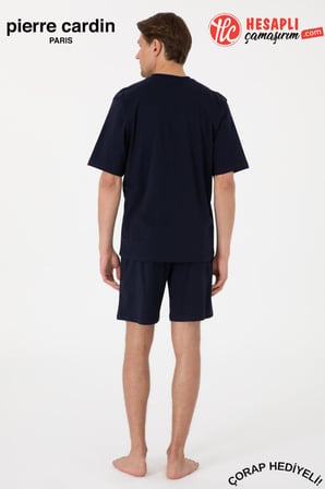 Pierre Cardin Paris Premium Erkek V Yaka Jakarlı %100 Pamuklu Kısa Kollu Şortlu Kutulu 3'lü Pijama Takım