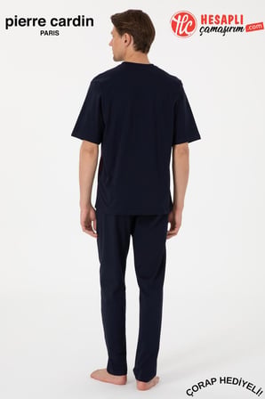 Pierre Cardin Paris Premium Erkek V Yaka Jakarlı %100 Pamuklu Kısa Kollu Şortlu Kutulu 3'lü Pijama Takım