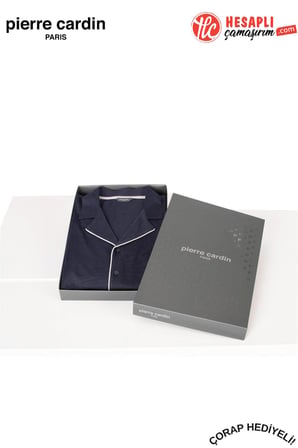 Pierre Cardin Premium Erkek %100 Pamuklu Klasik Yaka Rahat Kalıp Düğmeli Uzun Kollu Kutulu Çeyizlik Pijama Takım