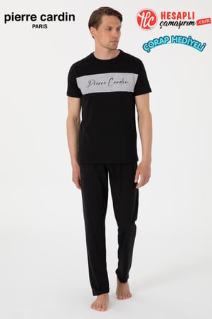 Pierre Cardin Paris Premium Erkek %100 Pamuklu Bisiklet Yaka Rahat Kalıp Kısa Kollu Pijama Takım
