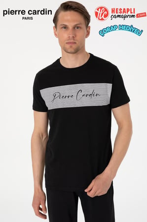 Pierre Cardin Paris Premium Erkek %100 Pamuklu Bisiklet Yaka Rahat Kalıp Kısa Kollu Pijama Takım