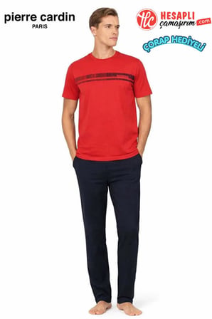 Pierre Cardin Paris Premium Erkek Kısa Kollu %100 Pamuklu Rahat Kalıp Pijama Takım