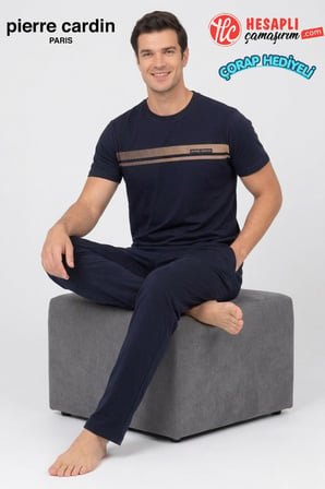 Pierre Cardin Paris Premium Erkek Kısa Kollu %100 Pamuklu Rahat Kalıp Pijama Takım