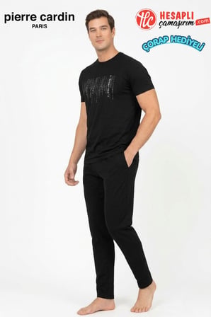 Pierre Cardin Paris Premium Erkek Bisiklet Yaka Pamuklu Penye Kısa Kollu Pijama Takım