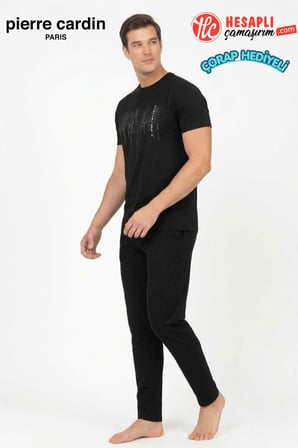 Pierre Cardin Paris Premium Erkek Bisiklet Yaka Pamuklu Penye Kısa Kollu Pijama Takım