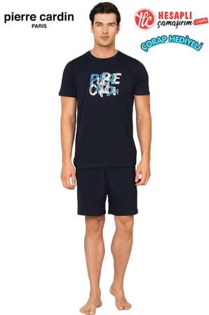 Pierre Cardin Paris Premium Erkek %100 Pamuk Baskılı Yazlık Rahat Kesim Şortlu Pijama Takımı