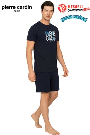 Pierre Cardin Paris Premium Erkek %100 Pamuk Baskılı Yazlık Rahat Kesim Şortlu Pijama Takımı