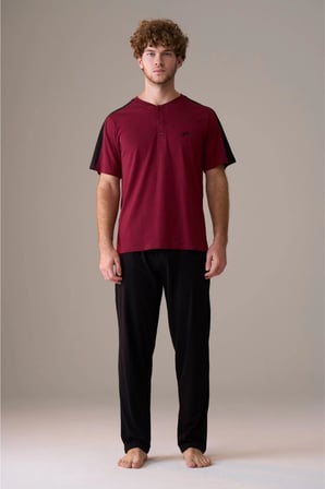 Gd Goldoremi Premium Erkek Büyük Beden Rahat Kalıp Kısa Kol Düğmeli Yaka %100 Pamuk Pijama Takım