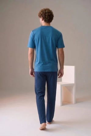 Gd Goldoremi Premium Erkek Büyük Beden Rahat Kalıp Kısa Kol Düğmeli Yaka %100 Pamuk Pijama Takım