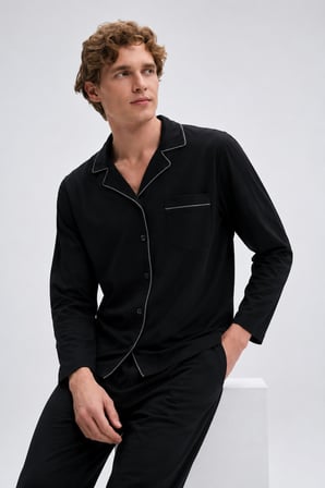 Gd Goldoremi Premium Erkek Büyük Beden Pamuklu Boydan Düğmeli Uzun Kollu Pijama Takım