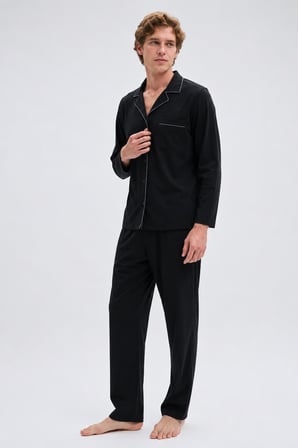 Gd Goldoremi Premium Erkek Büyük Beden Pamuklu Boydan Düğmeli Uzun Kollu Pijama Takım