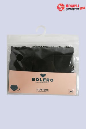 Bolero Premium Kadın Dantelli 3'lü Pamuklu Rahat Nefes Alabilen Kumaş Yüksek Bel Külot